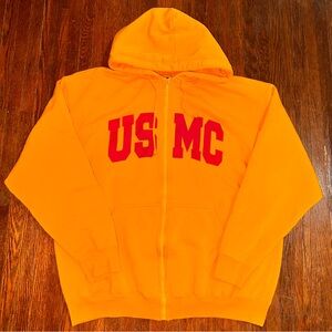 Vintage Y2K 2XL Vos Sports Yellow USMC US Marine Corps Full Zip Hoodie